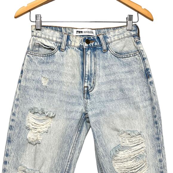 Zara High Rise Skinny Jeans Sz 6 Distressed Light Wash Blue Rigid Denim - Picture 2 of 11